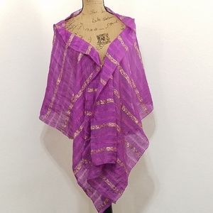 Vibrant purple magenta and metallic gold 19"x79" scarf shawl shoulder wrap